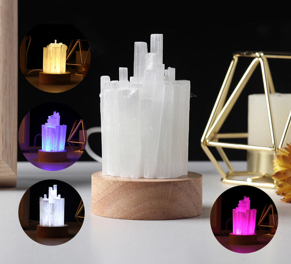 Natural Quartz Gemstones Selenite USB Lamp