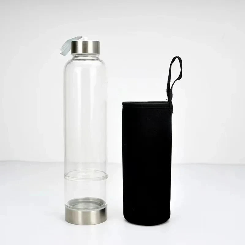Crystal Infused Glass Water Bottle with Healing Stones