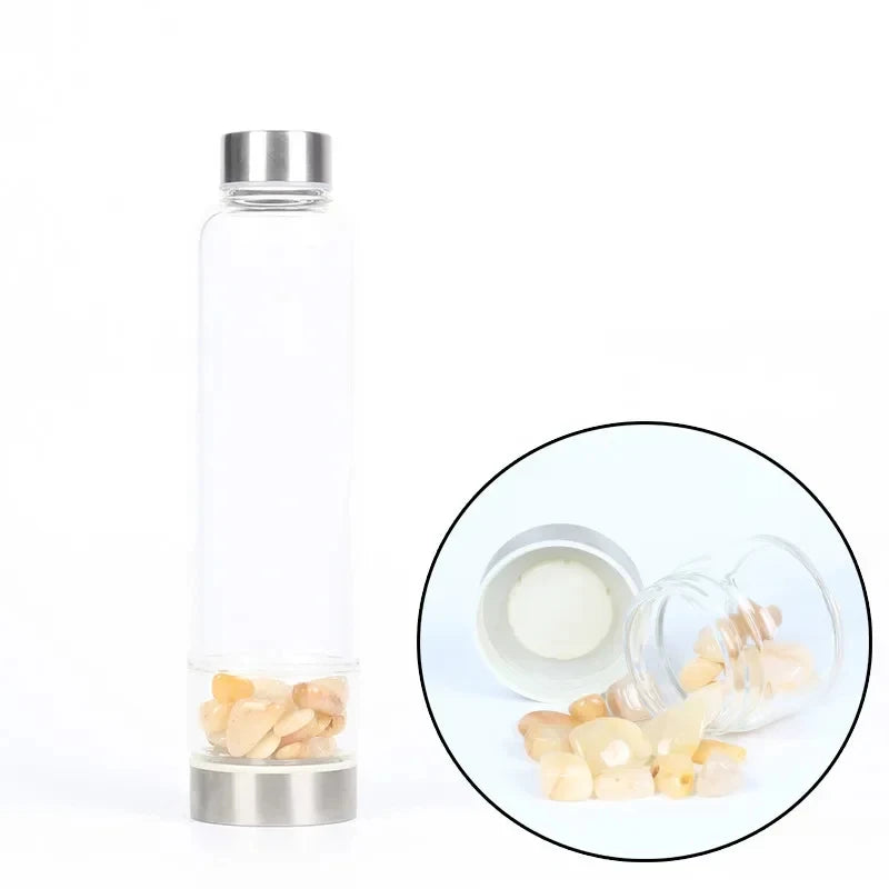 Crystal Infused Glass Water Bottle with Healing Stones