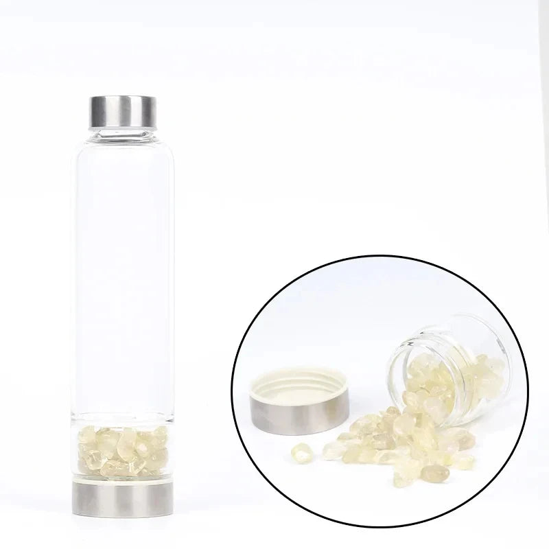 Crystal Infused Glass Water Bottle with Healing Stones