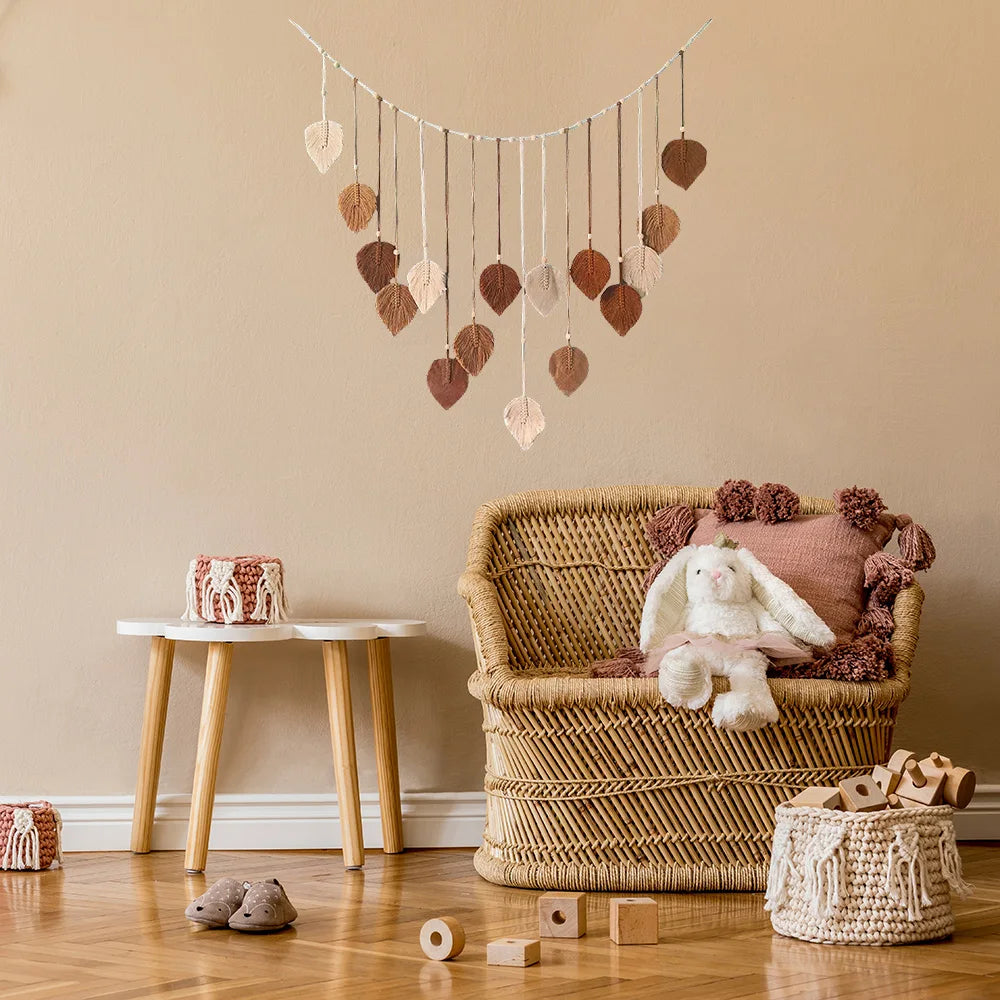 Boho Macrame Leaf and Feather Wall Tapestry