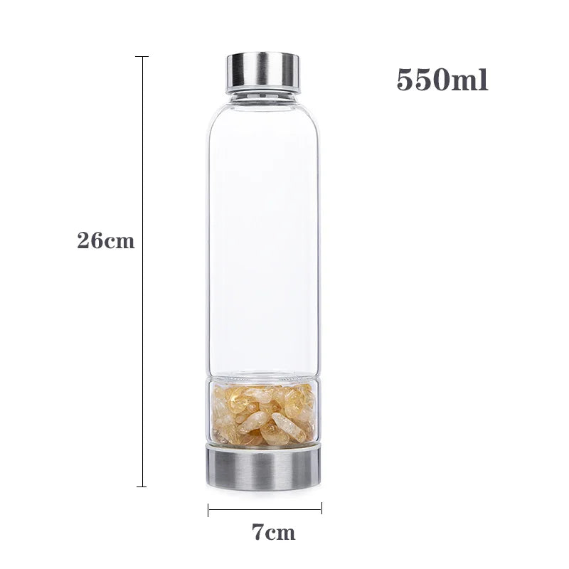 Crystal Infused Glass Water Bottle with Healing Stones
