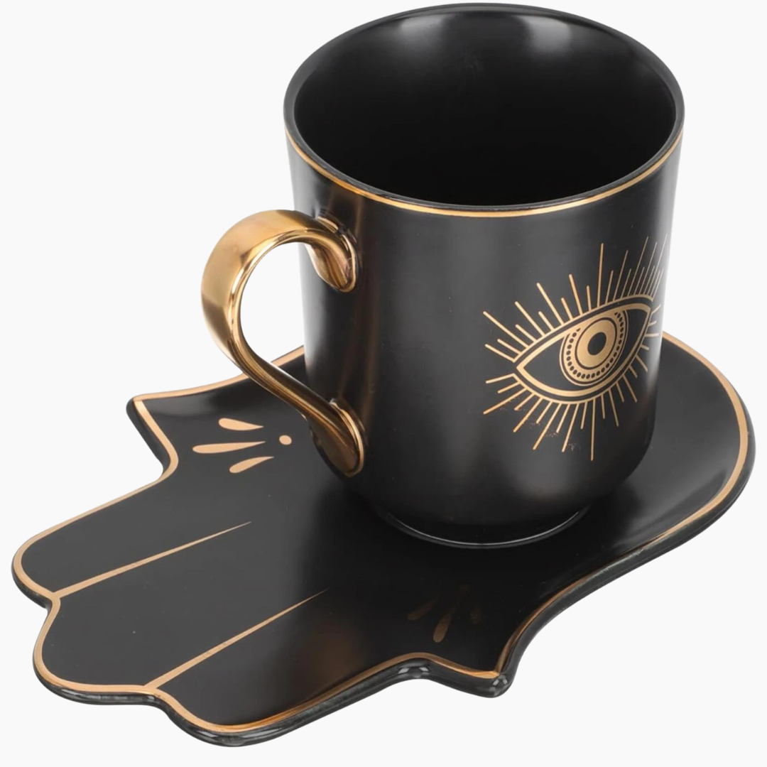 Evil Eye Mug and Hand Shaped Saucer Set