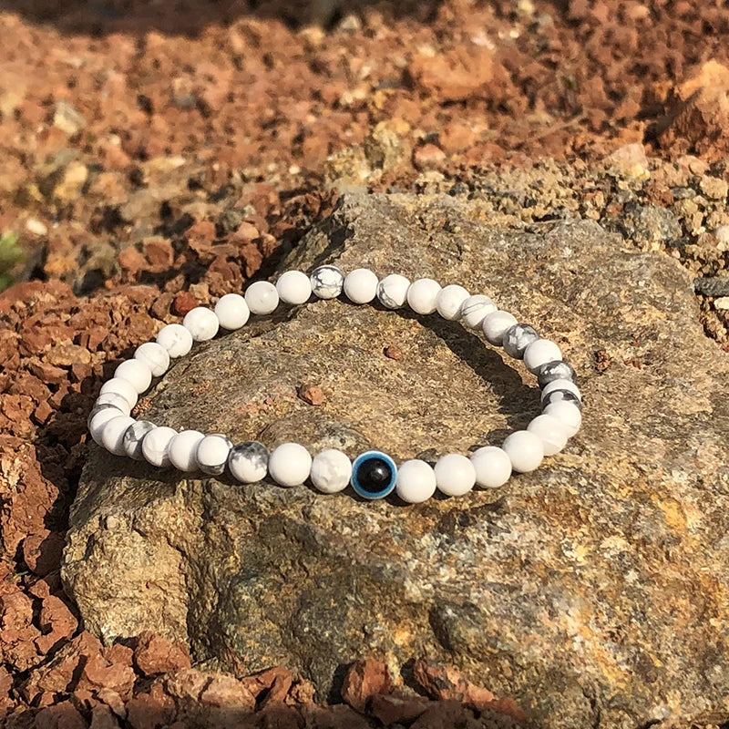 Men’s Natural Stone Beaded Bracelet with Evil Eye