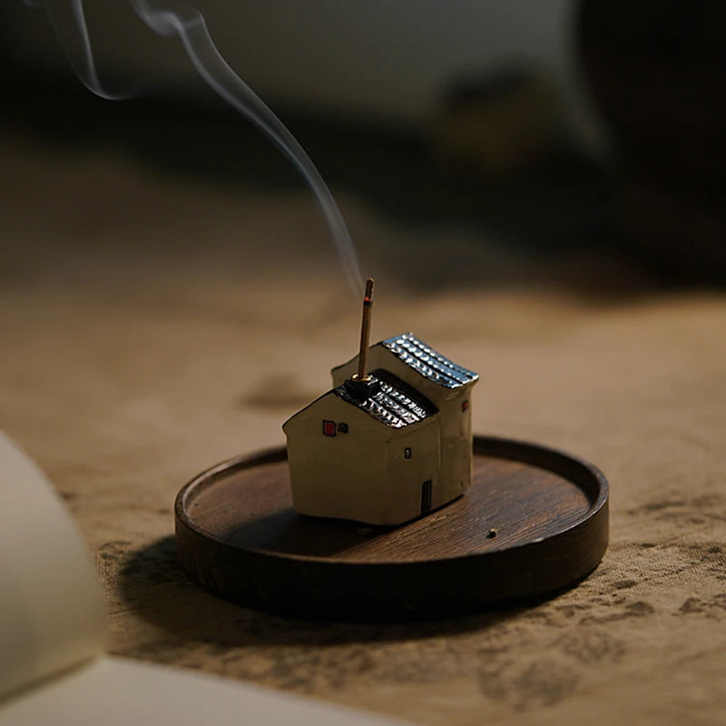 Miniature Ceramic House Incense Holder