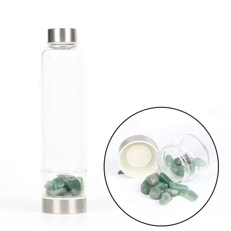 Crystal Infused Glass Water Bottle with Healing Stones