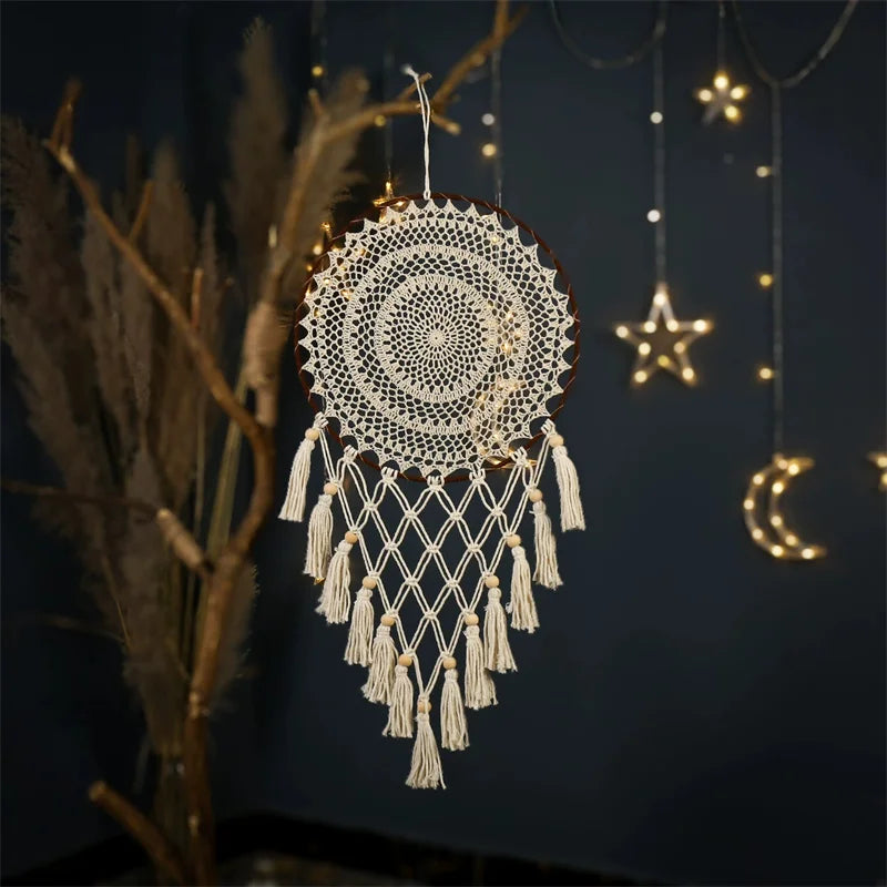 Boho Macrame Dreamcatcher Wall Hanging with Feathers