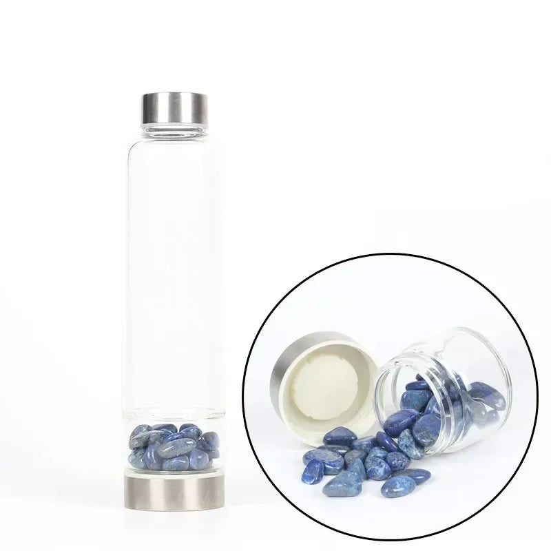 Crystal Infused Glass Water Bottle with Healing Stones