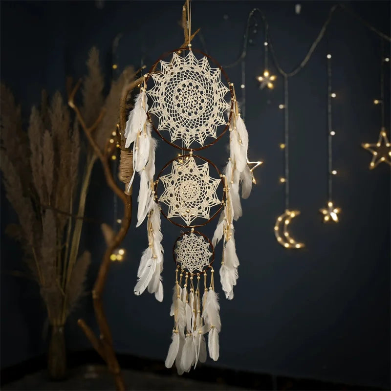 Boho Macrame Dreamcatcher Wall Hanging with Feathers