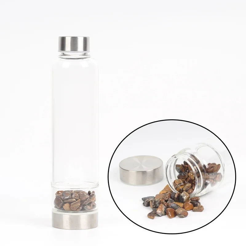 Crystal Infused Glass Water Bottle with Healing Stones