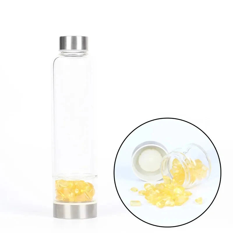 Crystal Infused Glass Water Bottle with Healing Stones