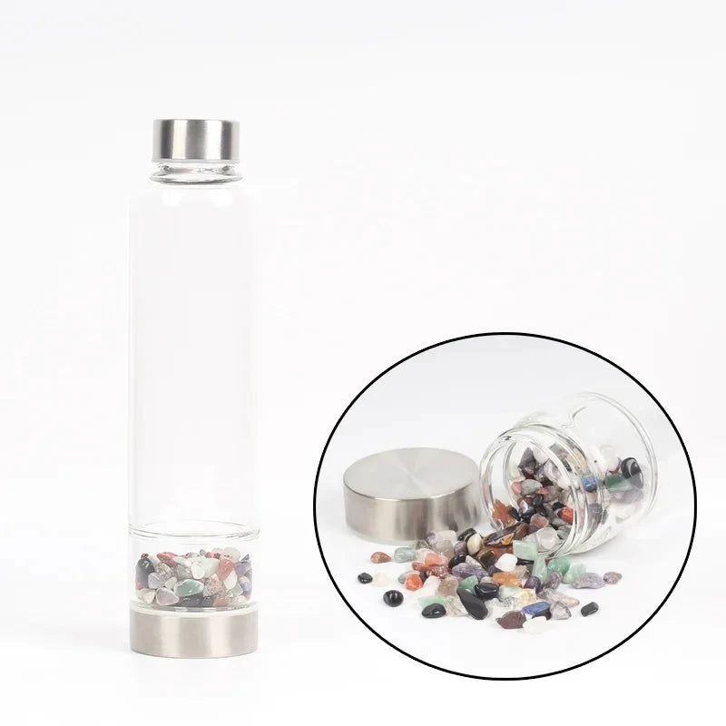 Crystal Infused Glass Water Bottle with Healing Stones