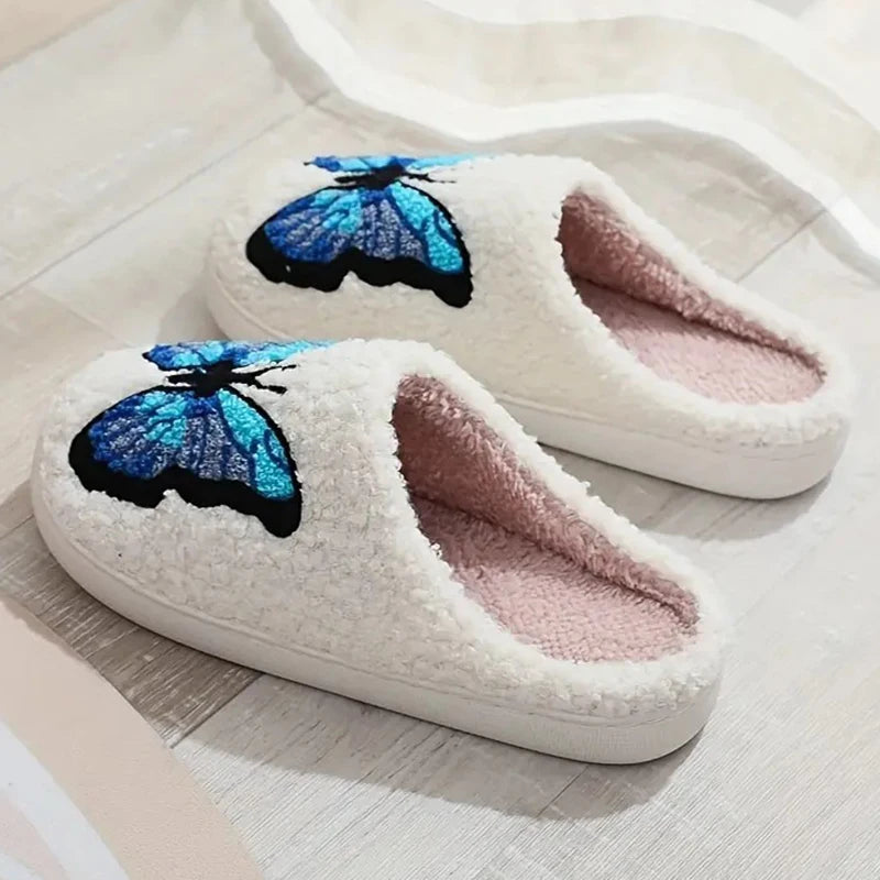 Butterfly Embroidered Plush Slippers
