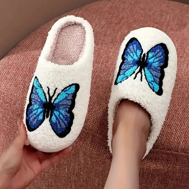 Butterfly Embroidered Plush Slippers
