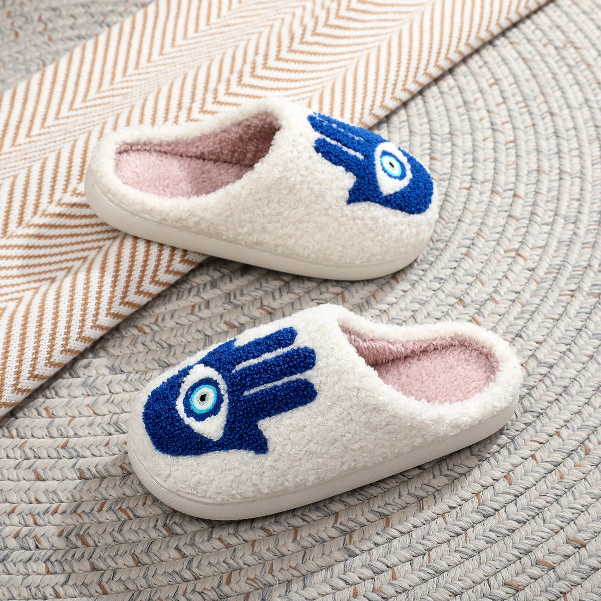 Funny Palm Eye Fuzzy Slippers