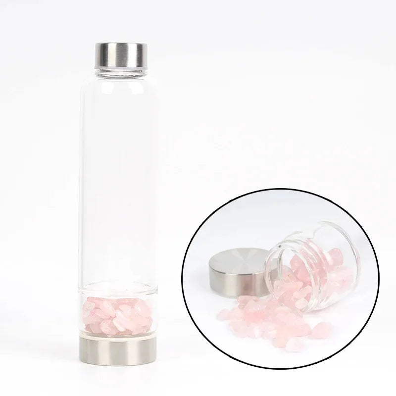 Crystal Infused Glass Water Bottle with Healing Stones