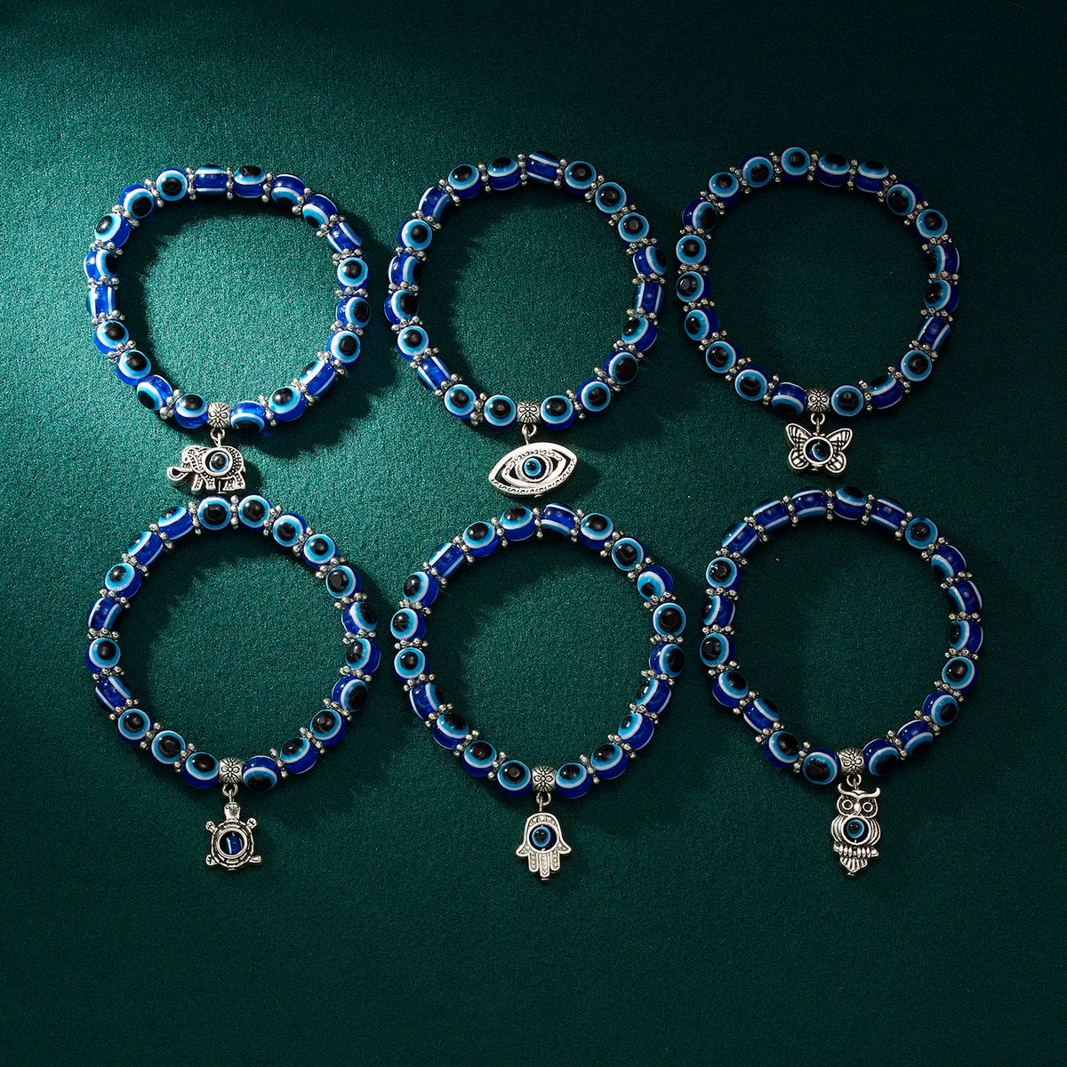 Blue Evil Eye Protection Bracelets with Charms