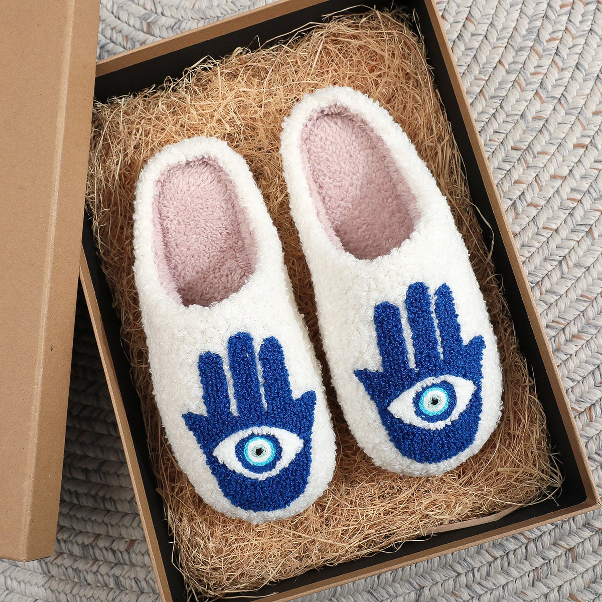 Funny Palm Eye Fuzzy Slippers