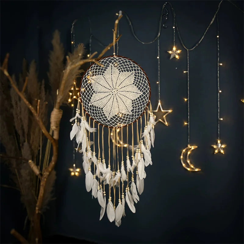 Boho Macrame Dreamcatcher Wall Hanging with Feathers