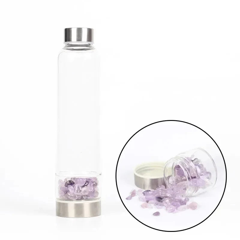 Crystal Infused Glass Water Bottle with Healing Stones