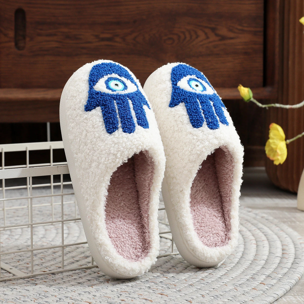 Funny Palm Eye Fuzzy Slippers