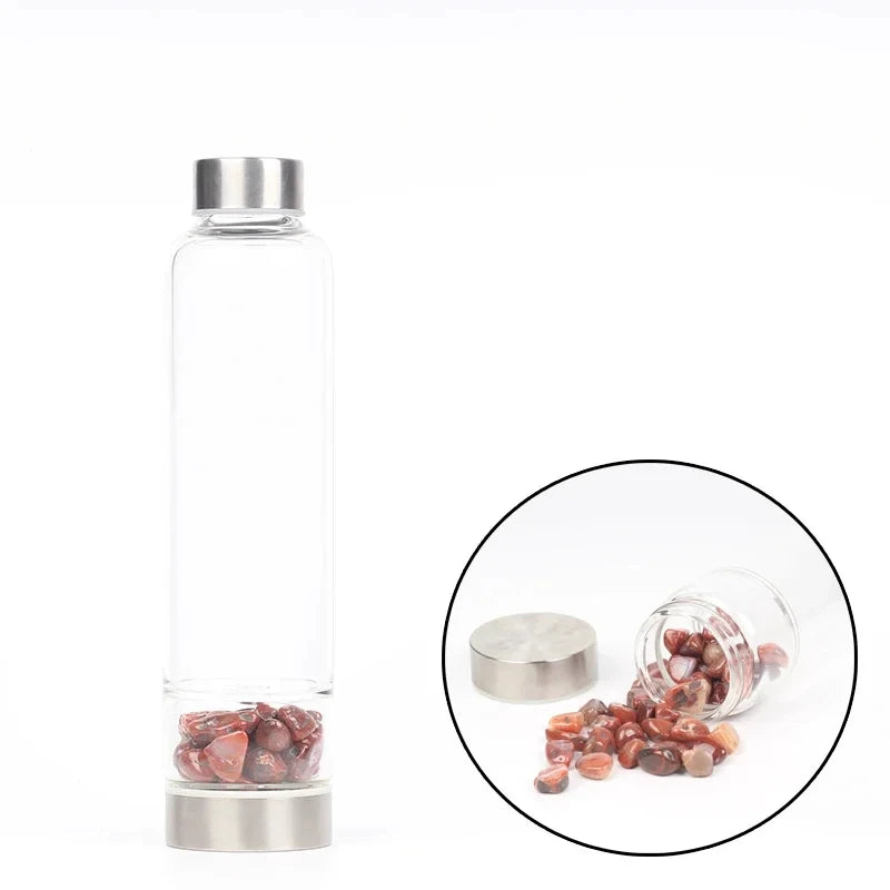 Crystal Infused Glass Water Bottle with Healing Stones