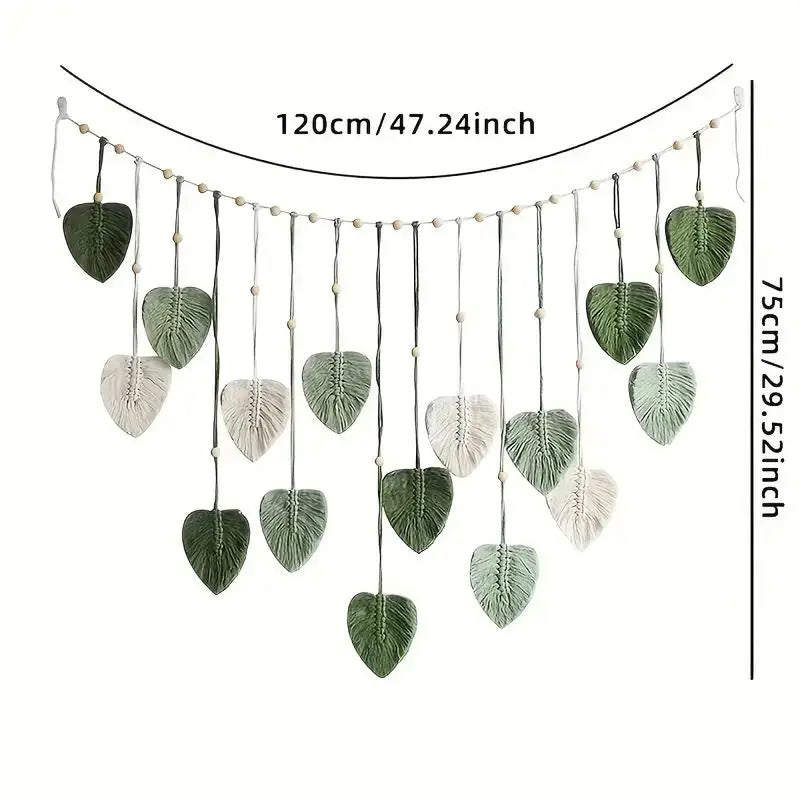 Boho Macrame Leaf and Feather Wall Tapestry