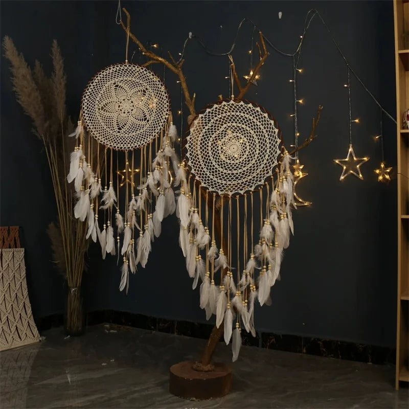 Boho Macrame Dreamcatcher Wall Hanging with Feathers