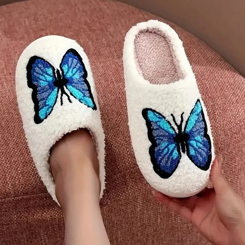 Butterfly Embroidered Plush Slippers