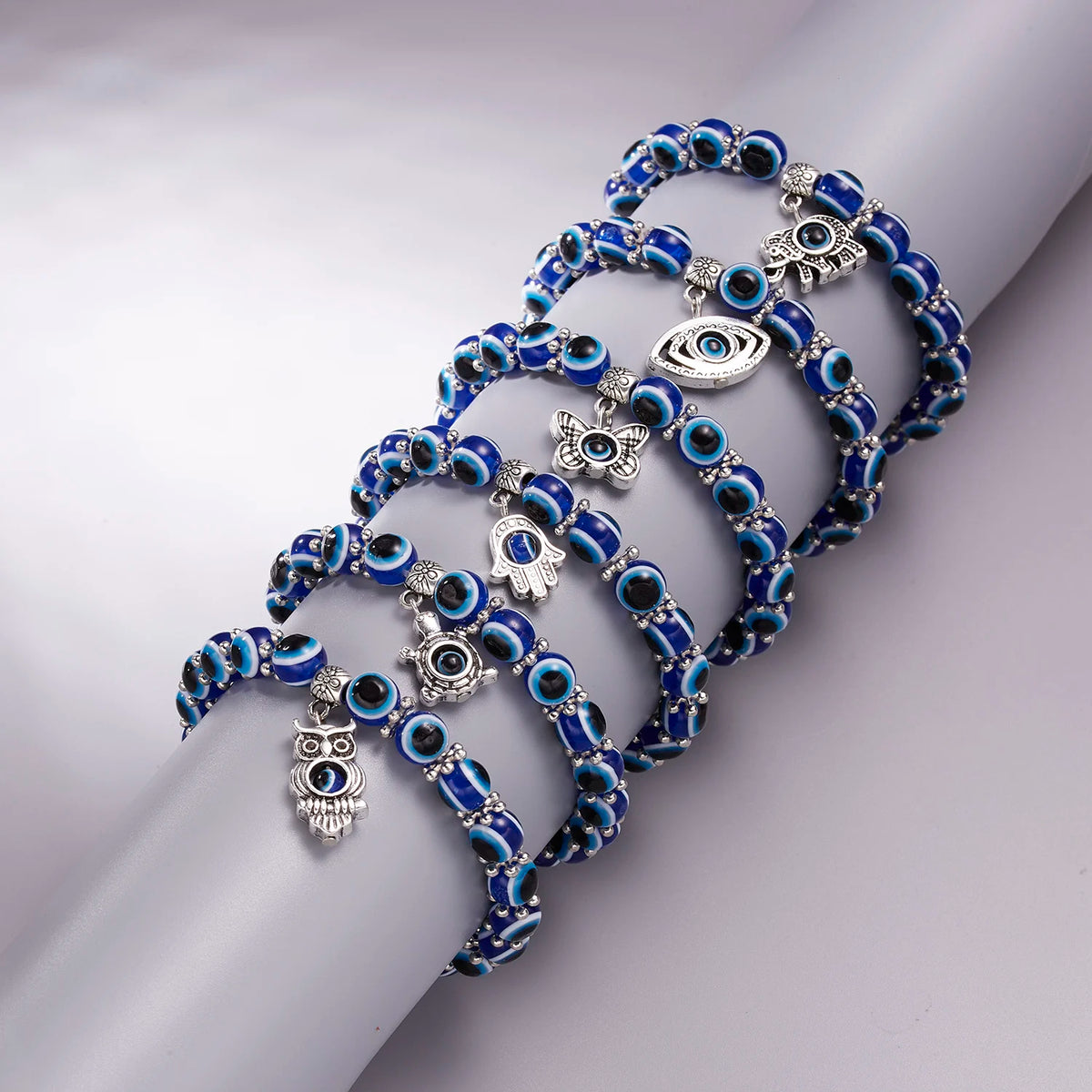 Blue Evil Eye Protection Bracelets with Charms