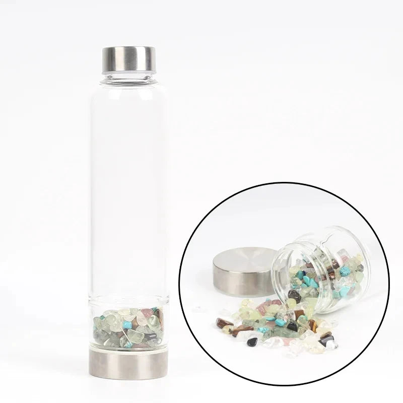 Crystal Infused Glass Water Bottle with Healing Stones