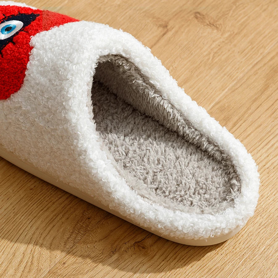 Evil Eye Embroidered Fuzzy Slippers