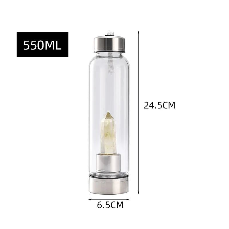 Crystal Infused Glass Water Bottle with Natural Gemstone