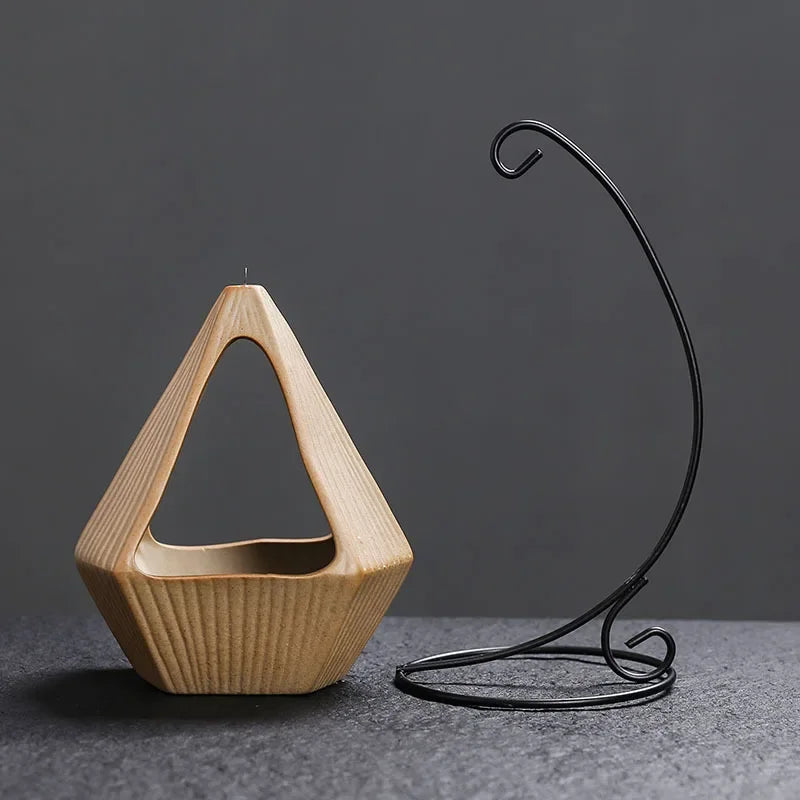 Hanging Ceramic Incense Burner with Iron Stand