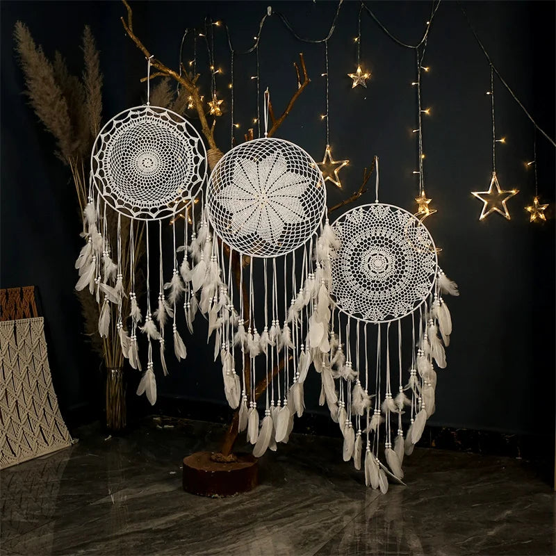 Boho Macrame Dreamcatcher Wall Hanging with Feathers