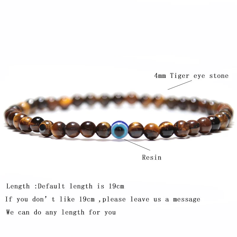 Men’s Natural Stone Beaded Bracelet with Evil Eye