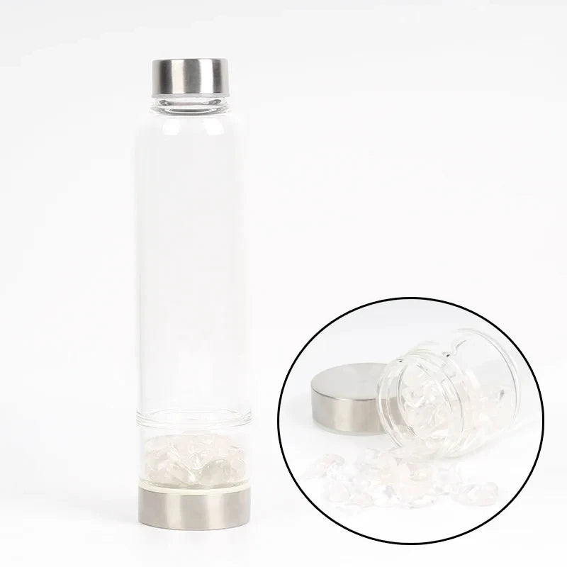 Crystal Infused Glass Water Bottle with Healing Stones
