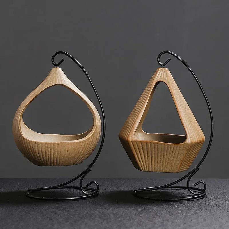 Hanging Ceramic Incense Burner with Iron Stand