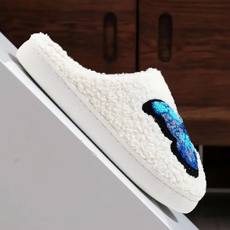 Butterfly Embroidered Plush Slippers
