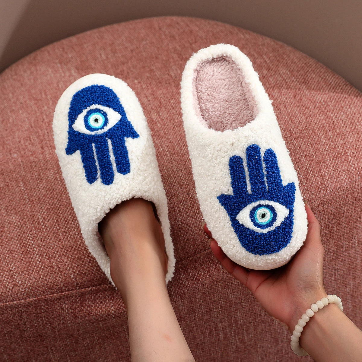 Funny Palm Eye Fuzzy Slippers