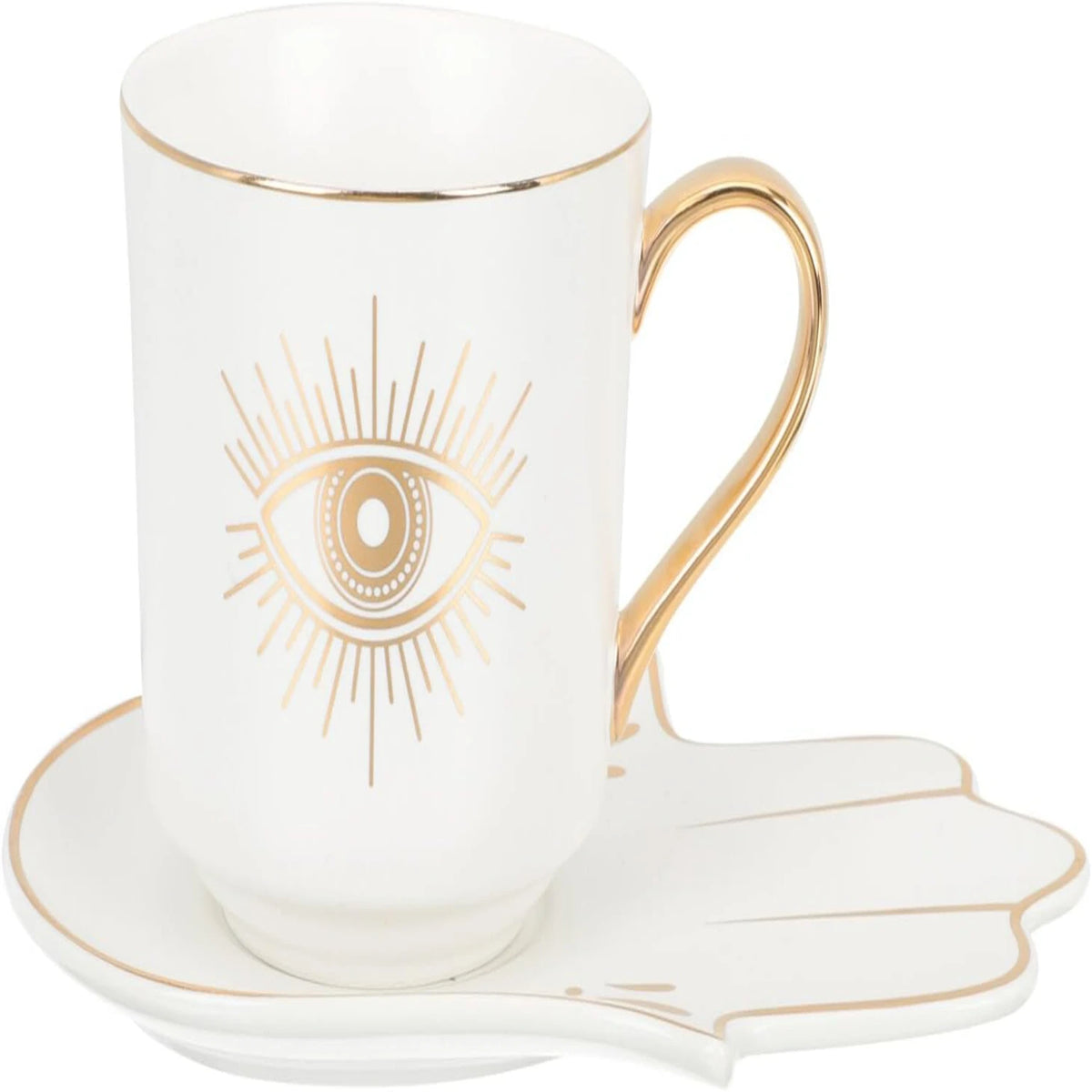 Evil Eye Mug and Hand Shaped Saucer Set