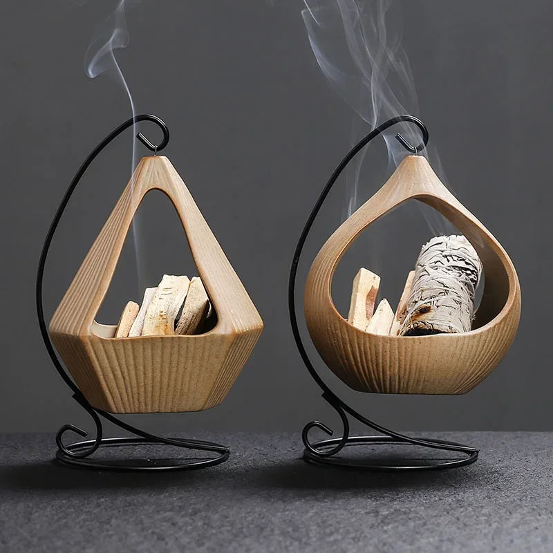 Hanging Ceramic Incense Burner with Iron Stand