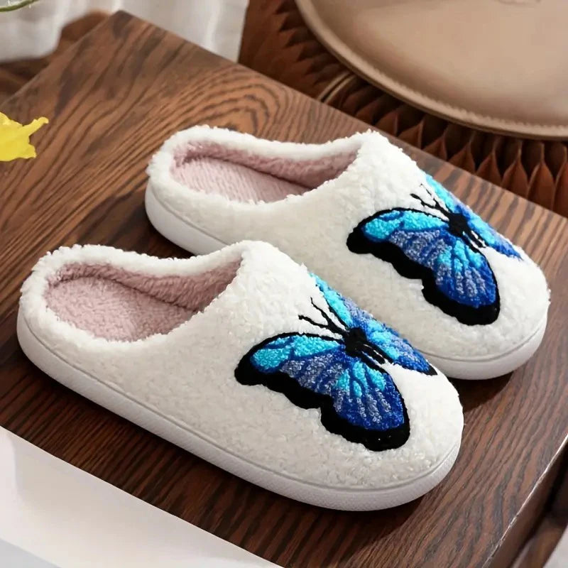Butterfly Embroidered Plush Slippers