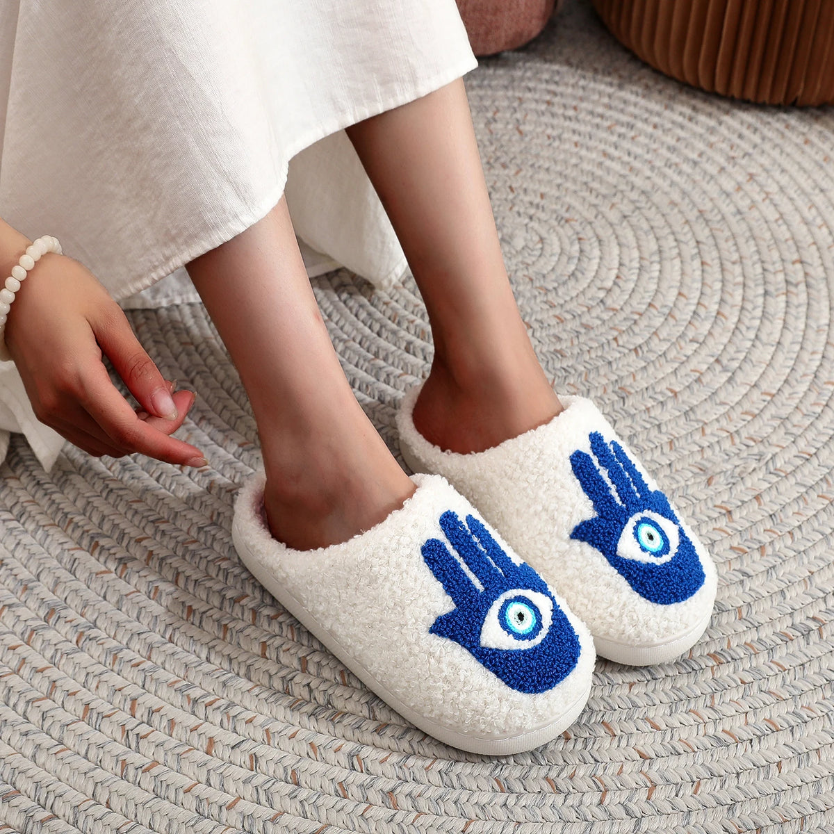 Funny Palm Eye Fuzzy Slippers