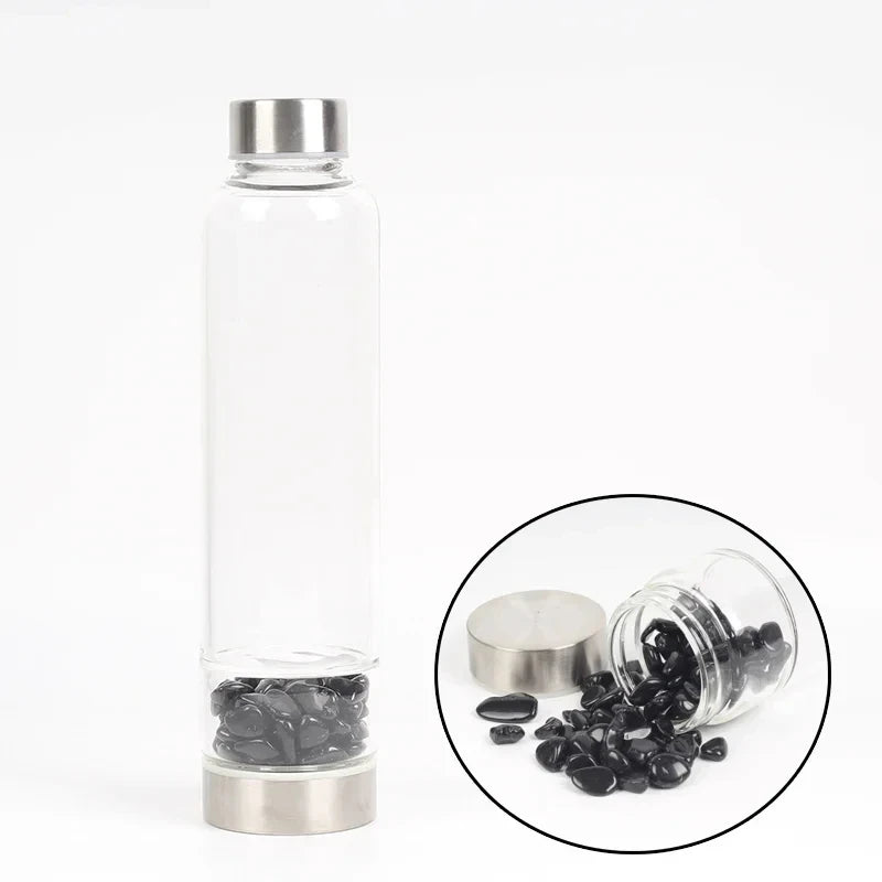 Crystal Infused Glass Water Bottle with Healing Stones