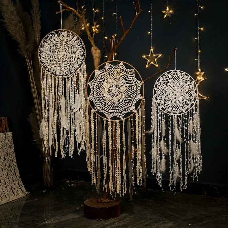 Boho Macrame Dreamcatcher Wall Hanging with Feathers