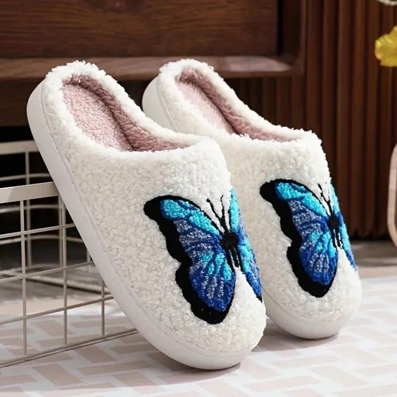 Butterfly Embroidered Plush Slippers