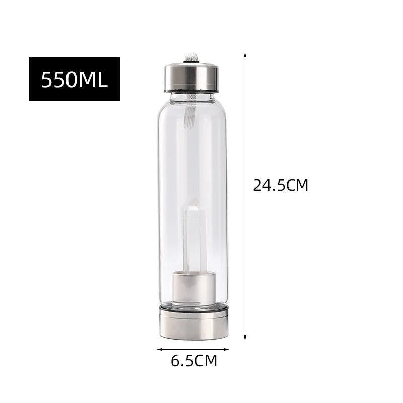 Crystal Infused Glass Water Bottle with Natural Gemstone