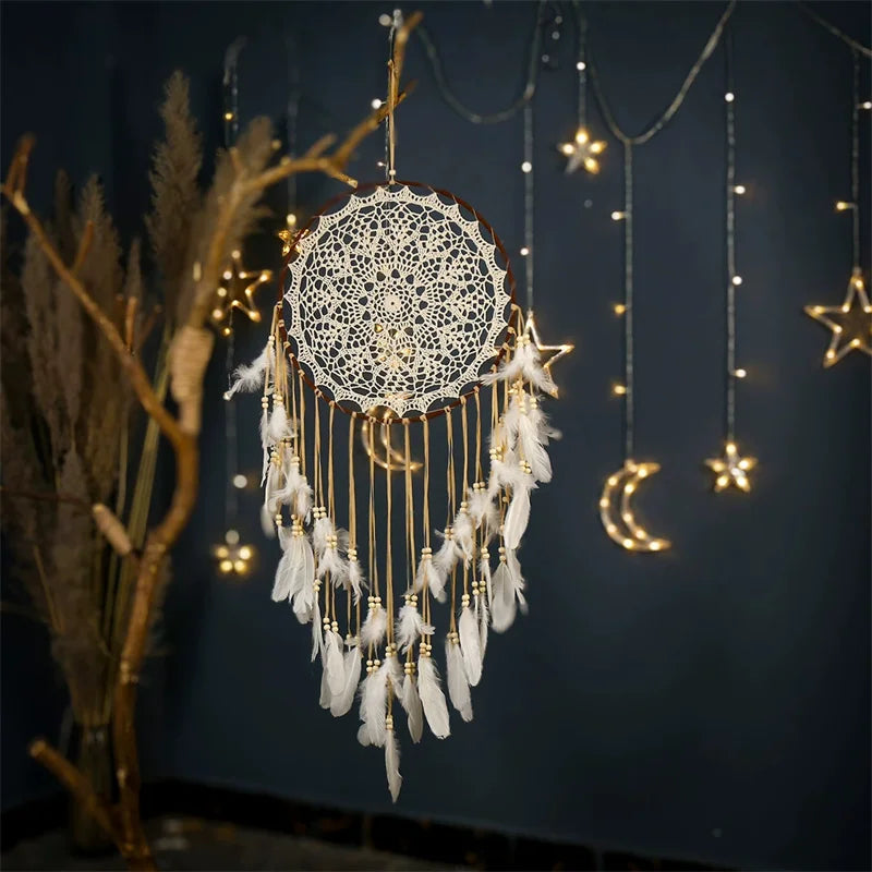 Boho Macrame Dreamcatcher Wall Hanging with Feathers