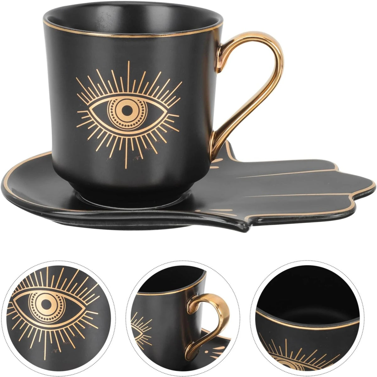Evil Eye Mug and Hand Shaped Saucer Set